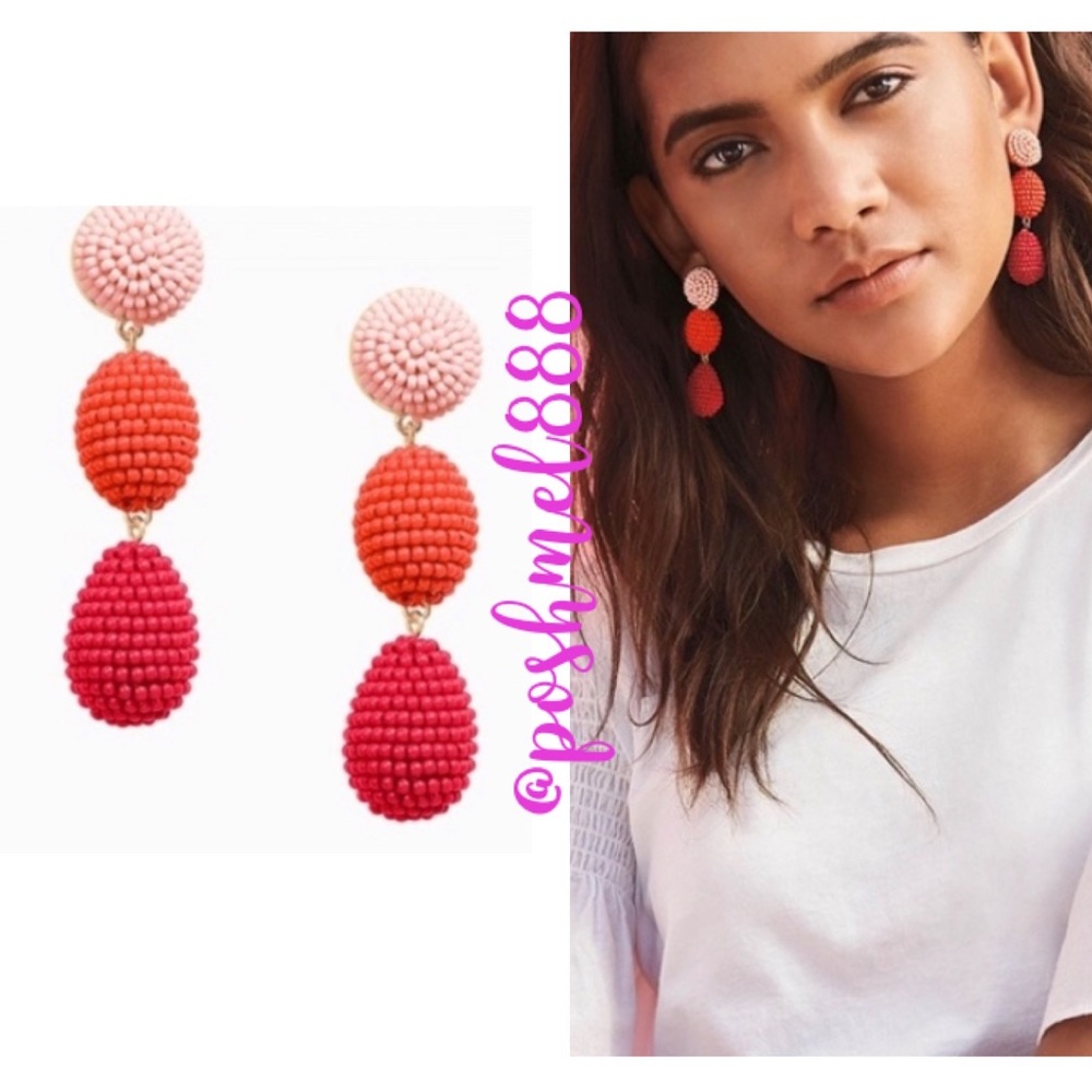 Stella & Dot | Handbeaded Pink & Orange Kessie Drop Dangle Earrings Reti…